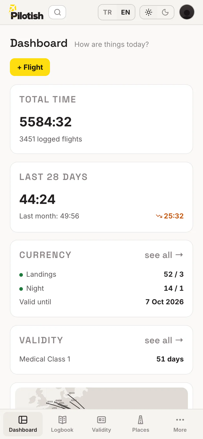 Pilotish dashboard on mobile